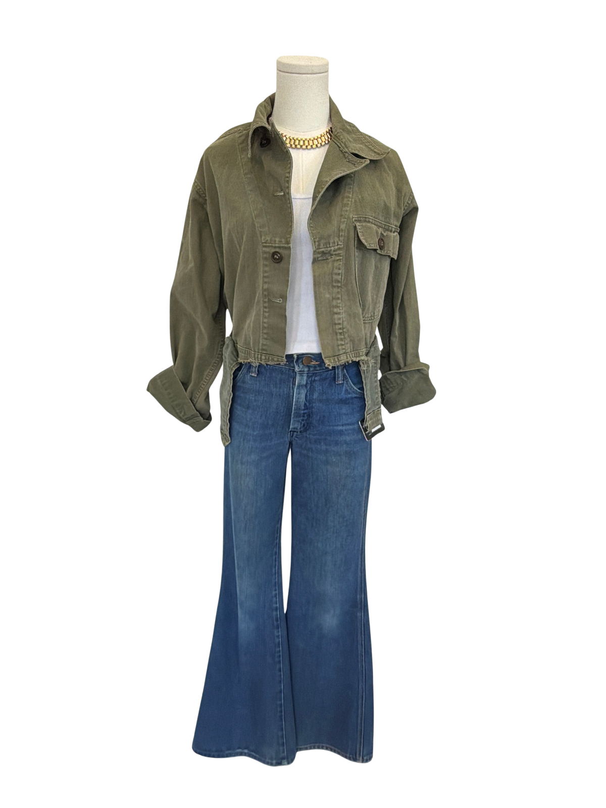 Vintage Olive Cropped Military Utility Jacket early 70s