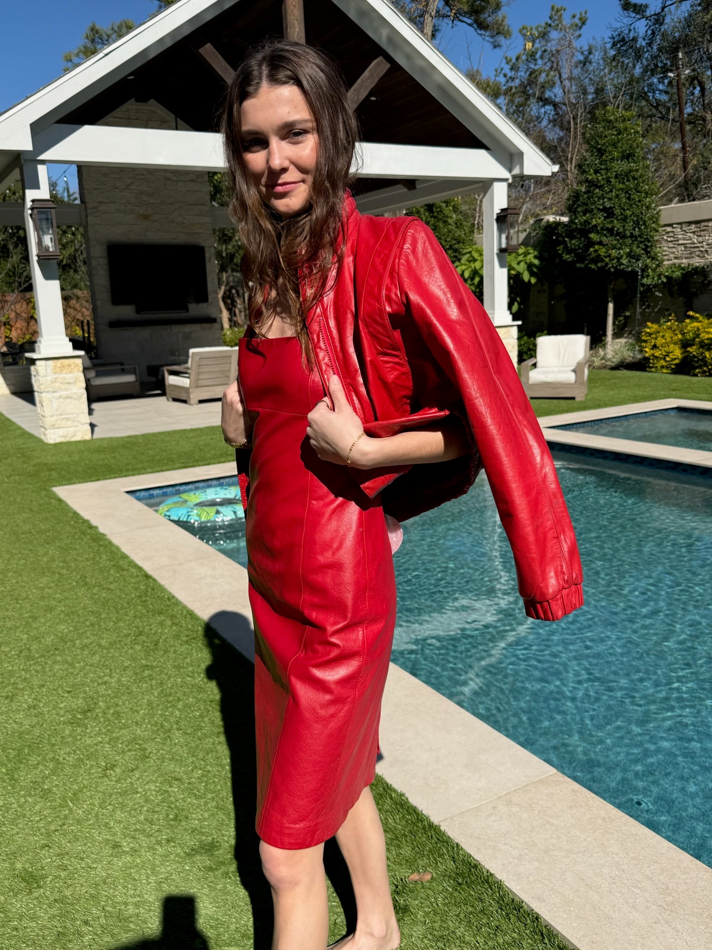 Vintage Ralph Lauren Red Leather Slip Dress