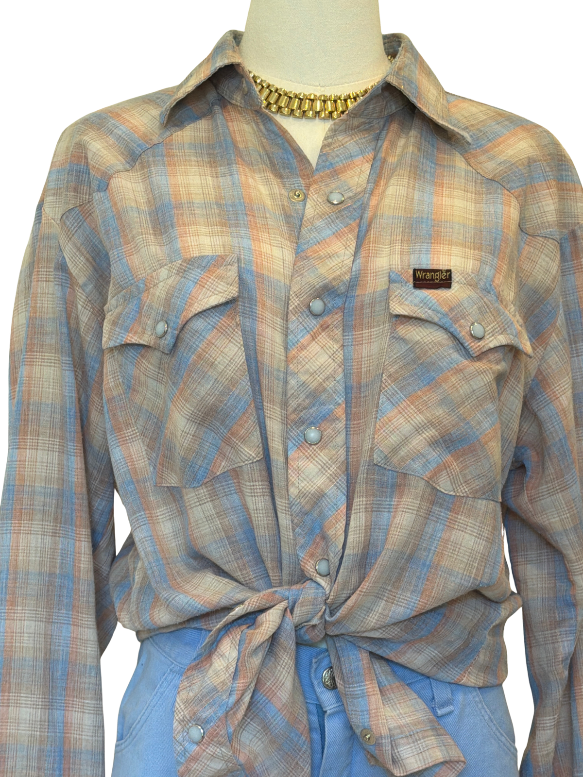 Vintage Wrangler Pastel Plaid Pearl Snap Western Shirt