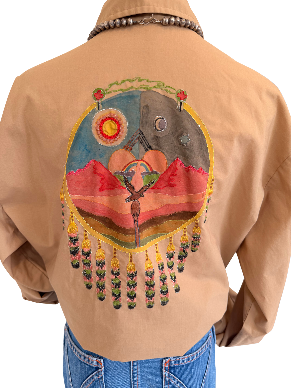 Vintage Southwestern Embroidered Pearl Snap Western Shirt Size Large