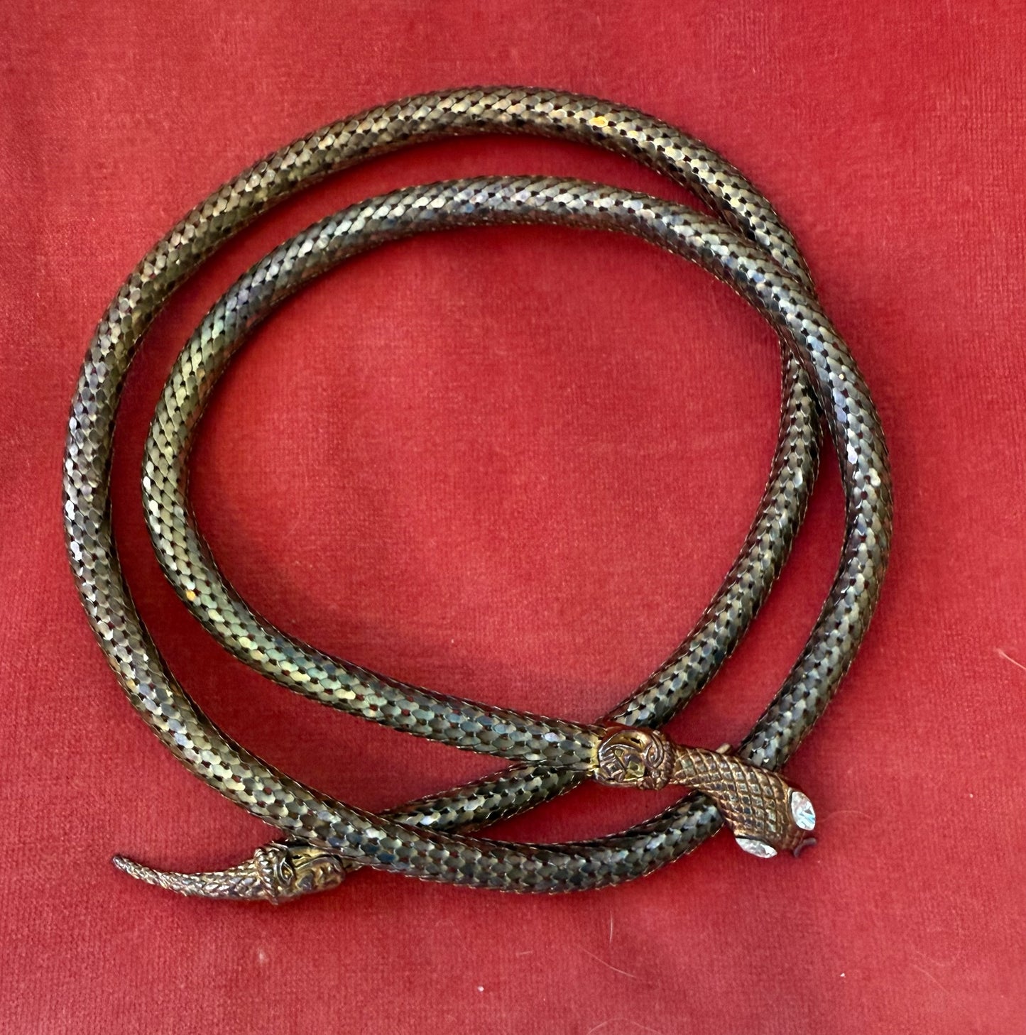 Vintage Brass Gold Mesh Snake Belt Necklace