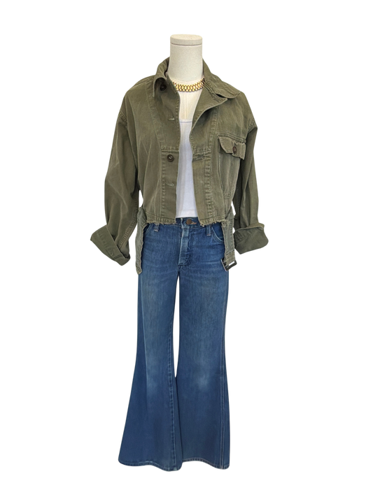 Vintage Olive Cropped Military Utility Jacket early 70s