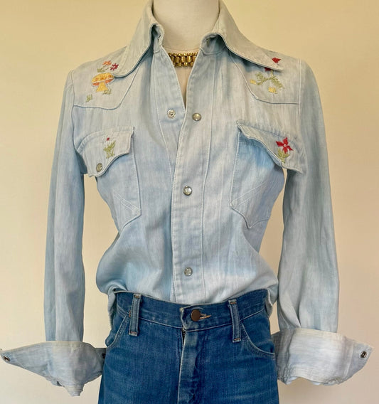 70s Mushroom Flowers Snap Shirt