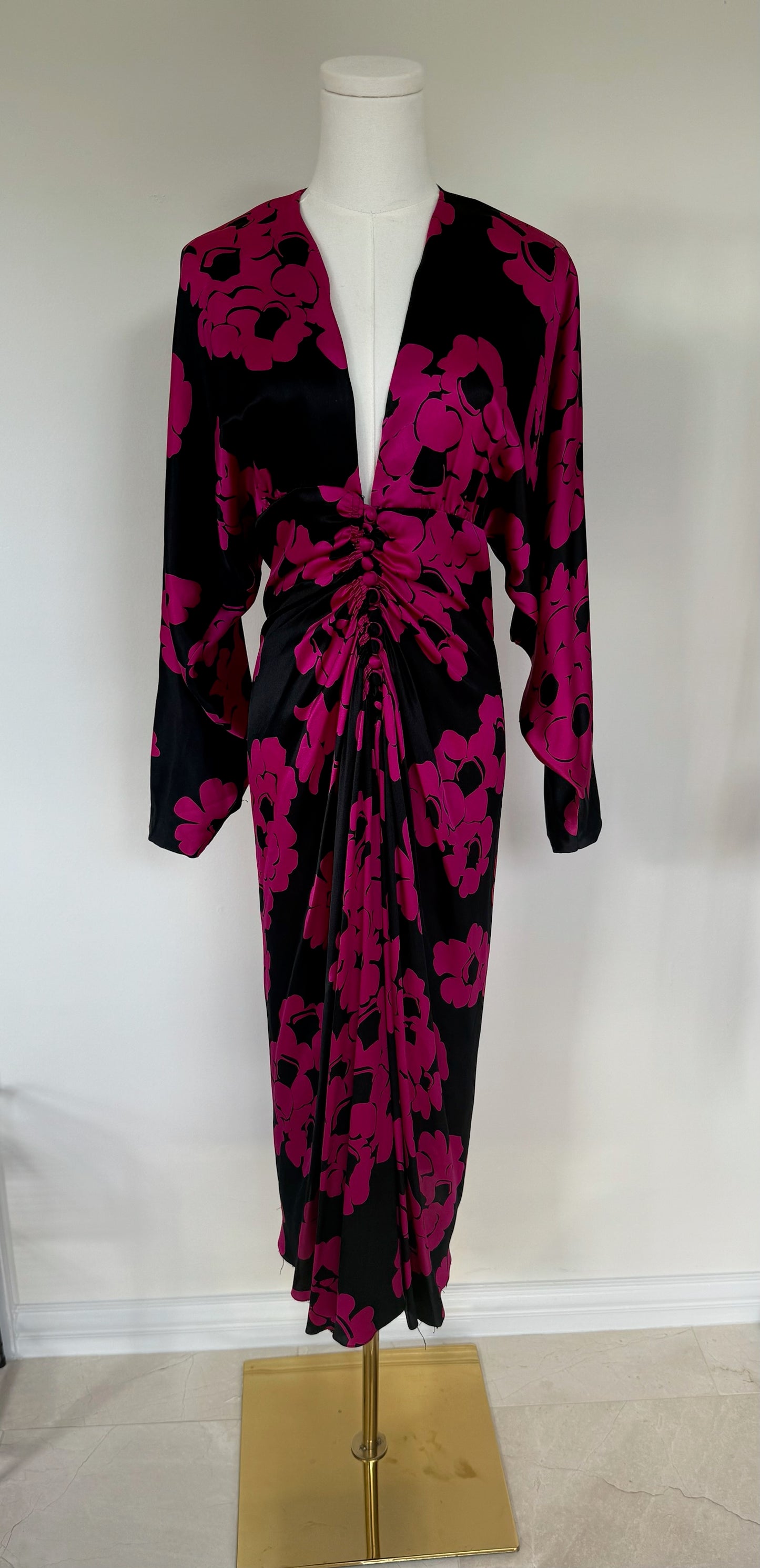 Vintage Draped Floral Midi Dress