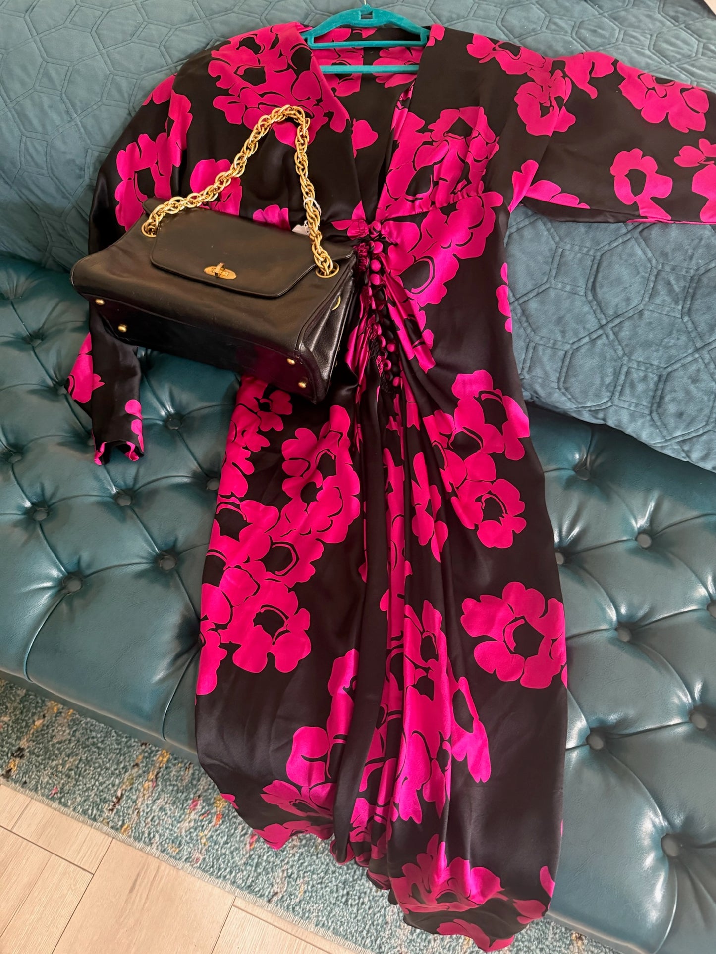 Vintage Draped Floral Midi Dress