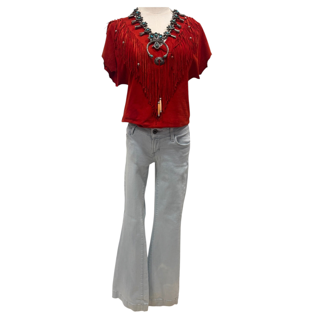 Vintage Cripple Creek Red Suede Fringe Western Top | Small