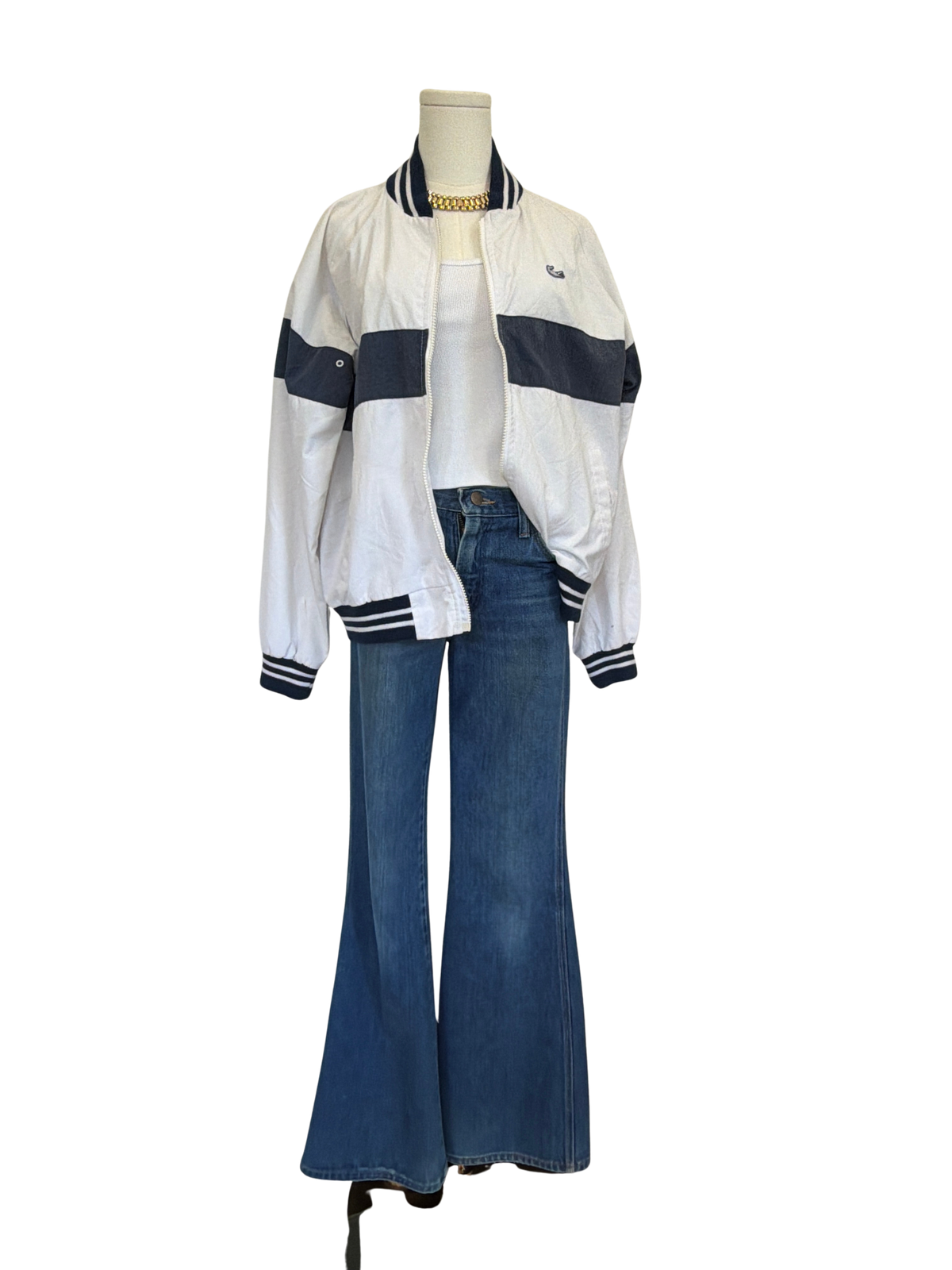 Vintage Lacoste “Izod for Her” White & Navy Bomber Jacket