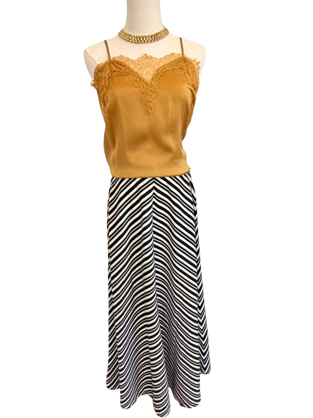Vintage Black & White Chevron Stripe Maxi Skirt size Small