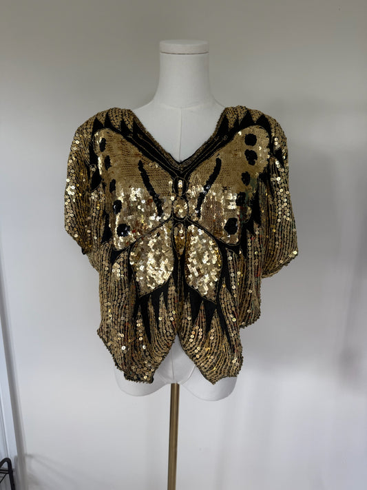 Vintage butterfly sequin top