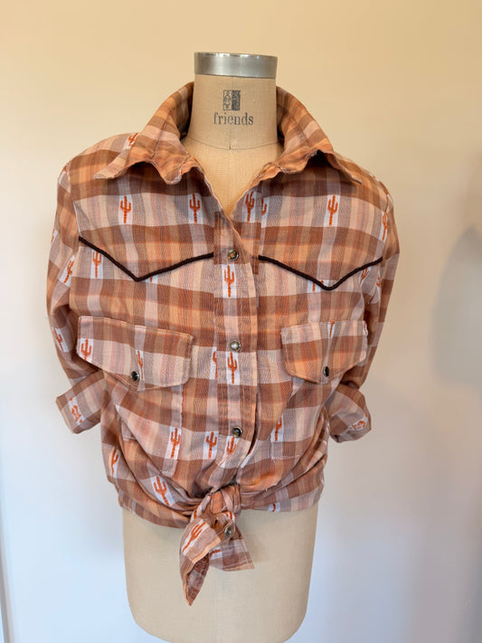 70's Burnt Orange Cactus Pearl Snap