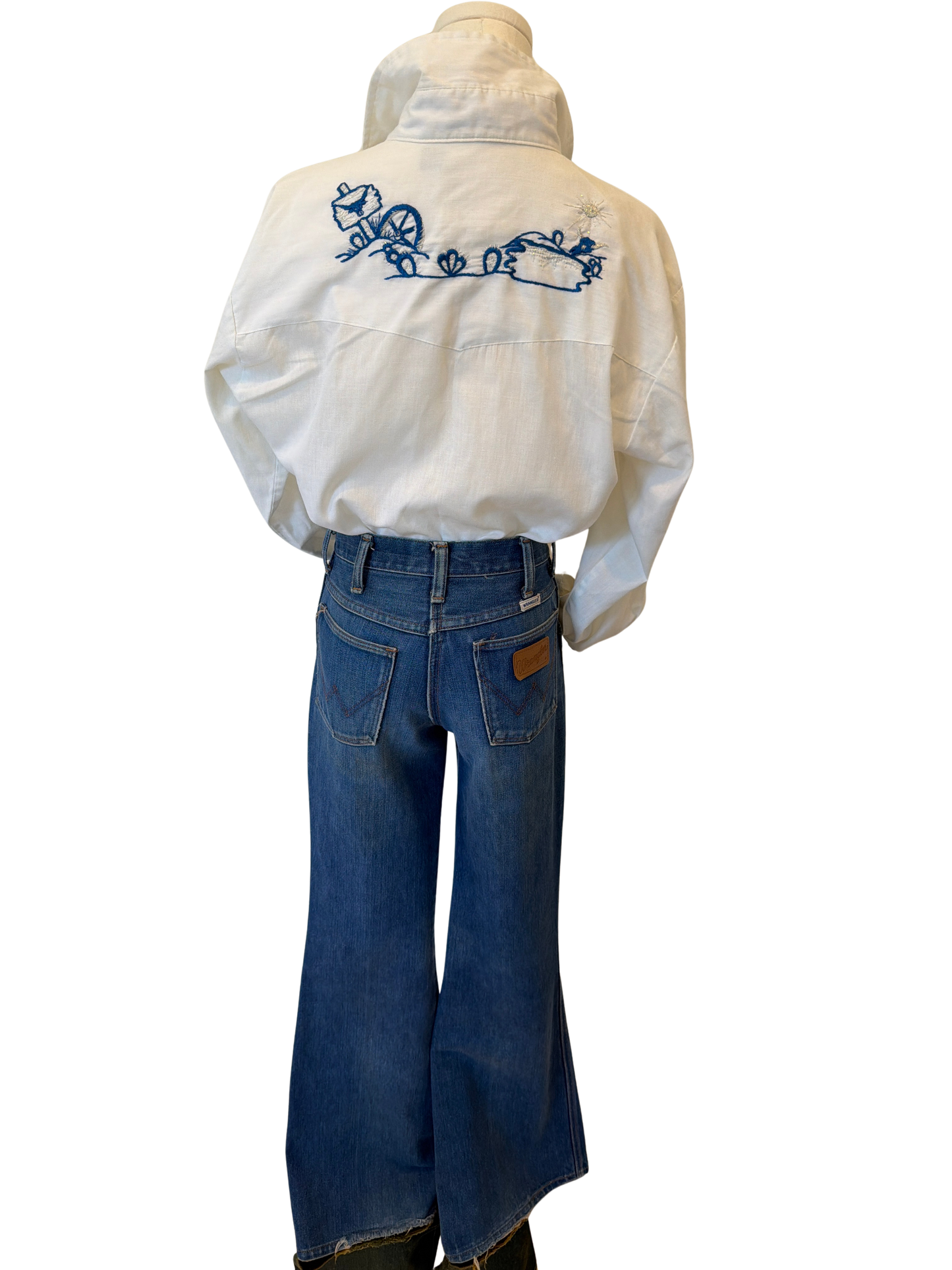 Vintage White Embroidered Western Pearl Snap Shirt
