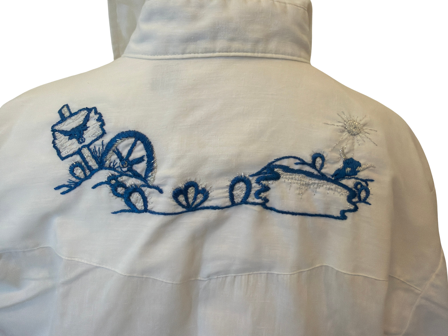 Vintage White Embroidered Western Pearl Snap Shirt