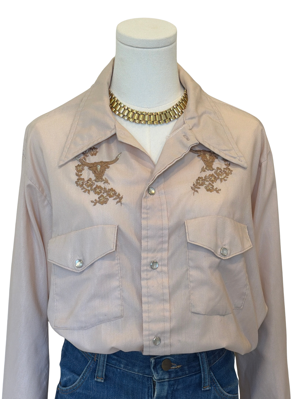 Vintage Embroidered Longhorn Western Pearl Snap Shirt