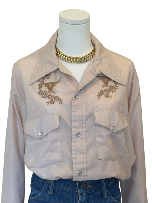 Vintage Embroidered Longhorn Western Pearl Snap Shirt