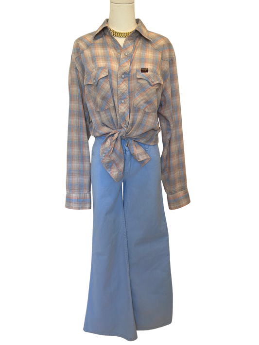 Vintage Wrangler Pastel Plaid Pearl Snap Western Shirt
