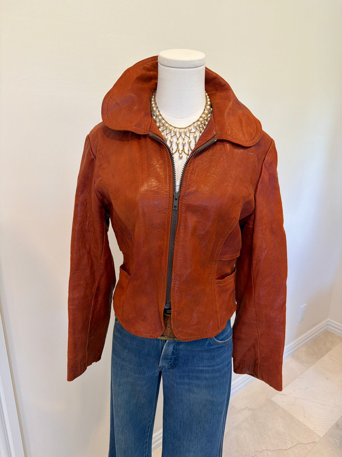 1970s Allie Canadian Leather Jacket – Burnt Orange size small/medium