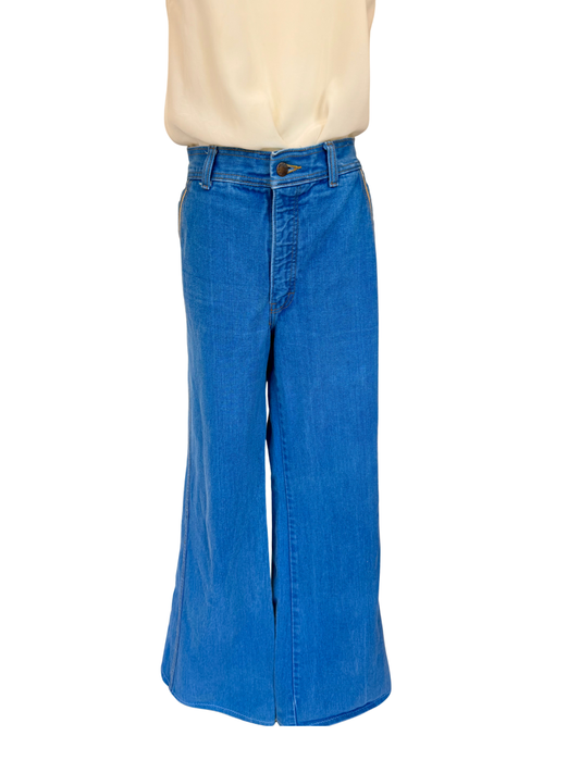 Vintage 1970s Wide-Leg Jeans with Woven Pocket Trim