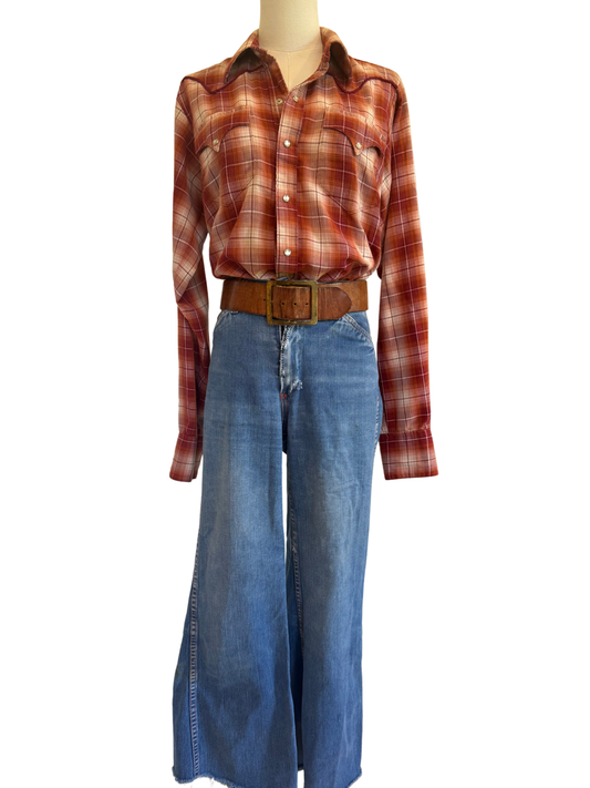 Vintage 1970s Rockmount Ranch Wear Plaid Pearl Snap Size Medium