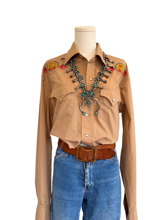 Vintage Southwestern Embroidered Pearl Snap Western Shirt Size Large