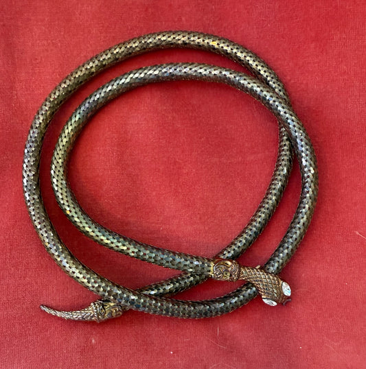 Vintage Brass Gold Mesh Snake Belt Necklace