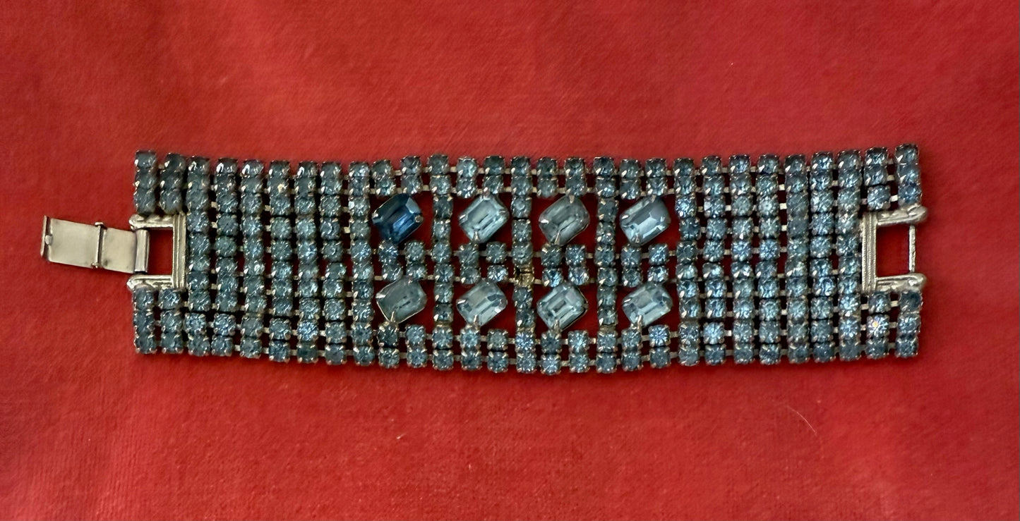 Vintage Light Sapphire Blue Rhinestone Cocktail Bracelet